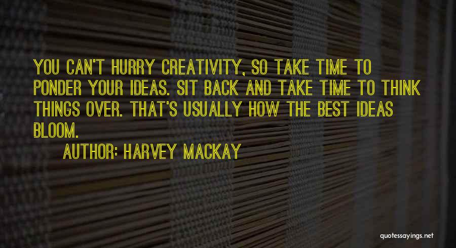 Harvey MacKay Quotes: You Can't Hurry Creativity, So Take Time To Ponder Your Ideas. Sit Back And Take Time To Think Things Over.