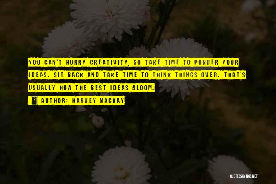 Harvey MacKay Quotes: You Can't Hurry Creativity, So Take Time To Ponder Your Ideas. Sit Back And Take Time To Think Things Over.