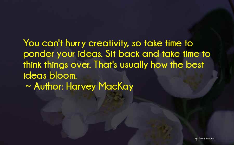 Harvey MacKay Quotes: You Can't Hurry Creativity, So Take Time To Ponder Your Ideas. Sit Back And Take Time To Think Things Over.