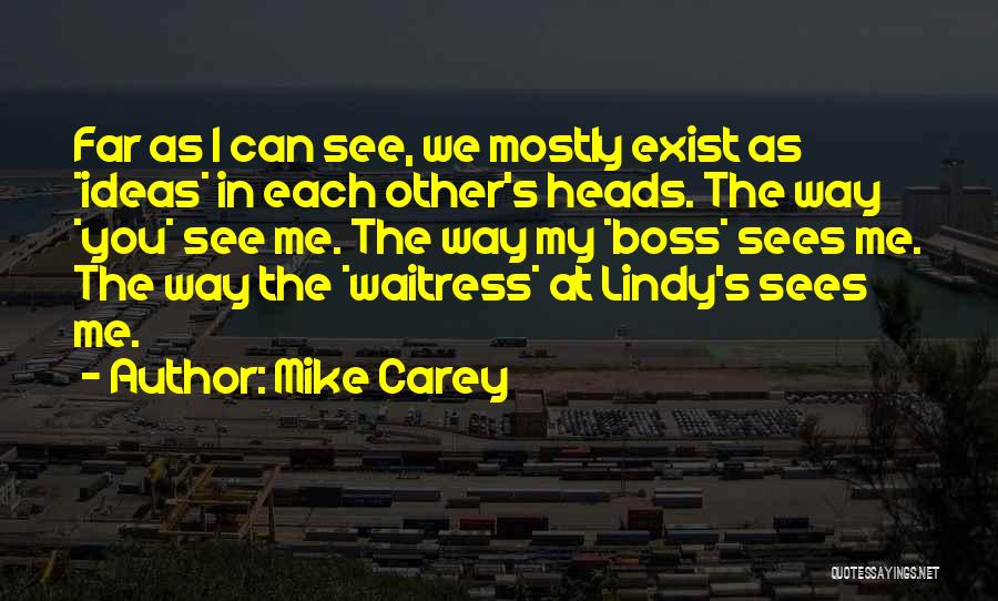 Mike Carey Quotes: Far As I Can See, We Mostly Exist As *ideas* In Each Other's Heads. The Way *you* See Me. The