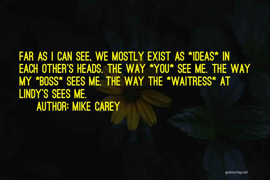 Mike Carey Quotes: Far As I Can See, We Mostly Exist As *ideas* In Each Other's Heads. The Way *you* See Me. The