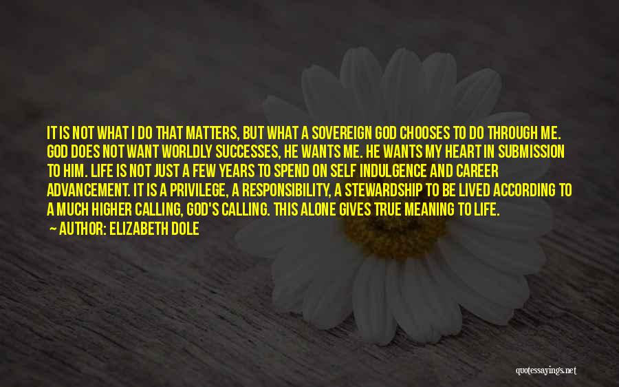 Elizabeth Dole Quotes: It Is Not What I Do That Matters, But What A Sovereign God Chooses To Do Through Me. God Does