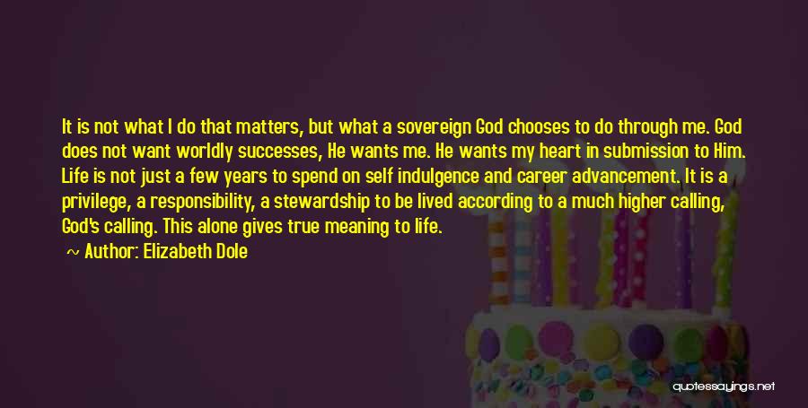 Elizabeth Dole Quotes: It Is Not What I Do That Matters, But What A Sovereign God Chooses To Do Through Me. God Does