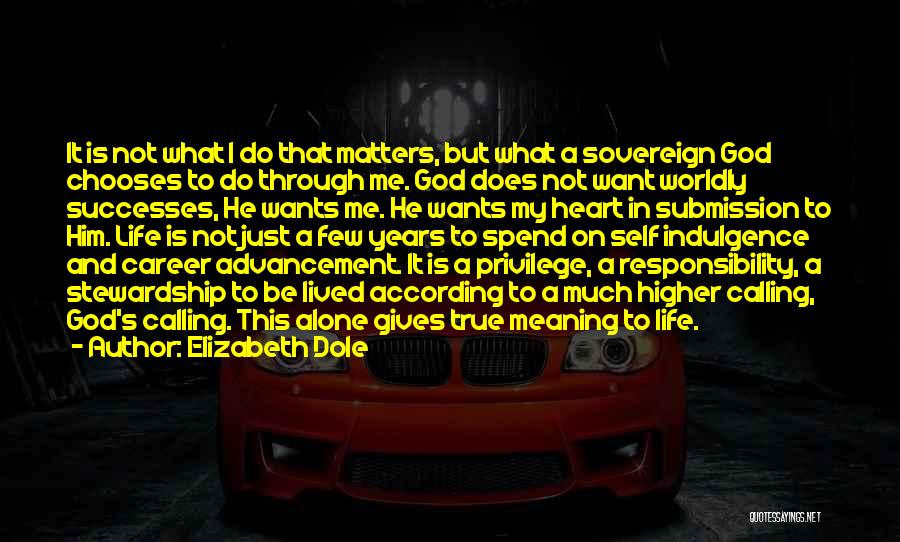 Elizabeth Dole Quotes: It Is Not What I Do That Matters, But What A Sovereign God Chooses To Do Through Me. God Does