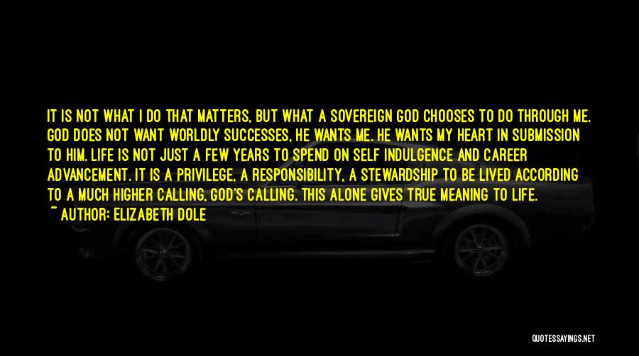 Elizabeth Dole Quotes: It Is Not What I Do That Matters, But What A Sovereign God Chooses To Do Through Me. God Does