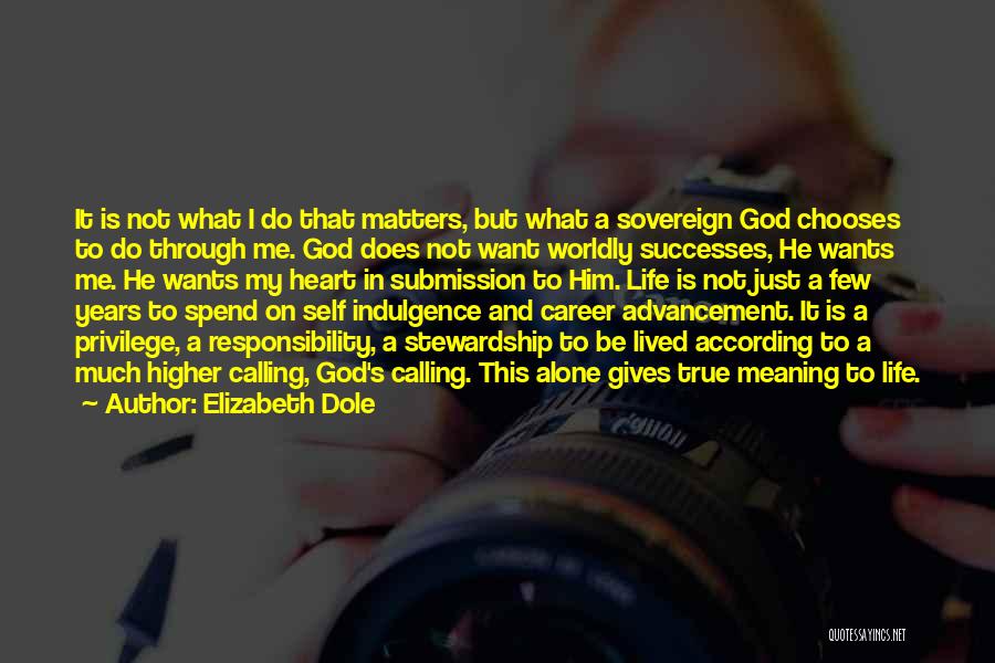 Elizabeth Dole Quotes: It Is Not What I Do That Matters, But What A Sovereign God Chooses To Do Through Me. God Does