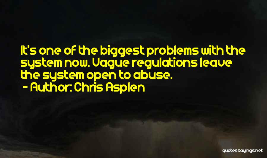 Chris Asplen Quotes: It's One Of The Biggest Problems With The System Now. Vague Regulations Leave The System Open To Abuse.