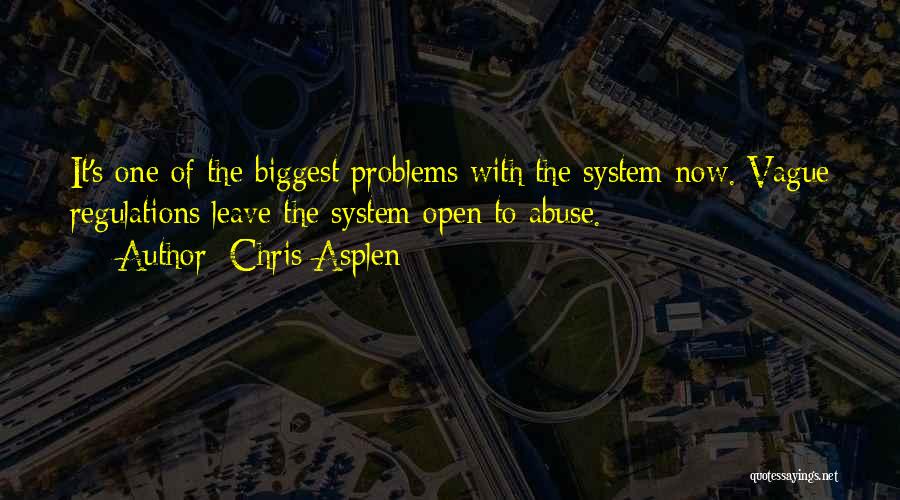 Chris Asplen Quotes: It's One Of The Biggest Problems With The System Now. Vague Regulations Leave The System Open To Abuse.