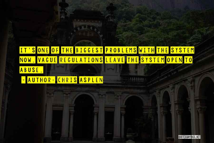 Chris Asplen Quotes: It's One Of The Biggest Problems With The System Now. Vague Regulations Leave The System Open To Abuse.