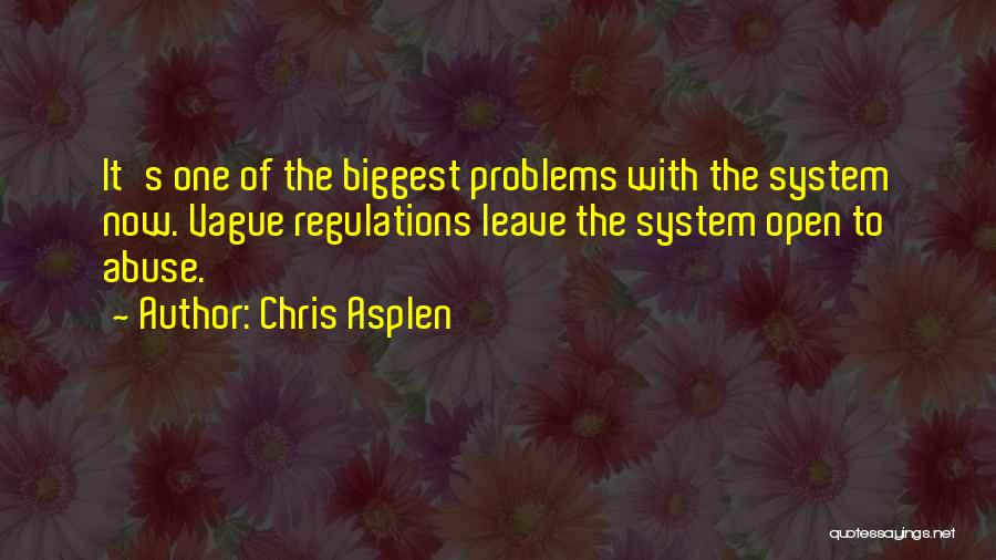 Chris Asplen Quotes: It's One Of The Biggest Problems With The System Now. Vague Regulations Leave The System Open To Abuse.