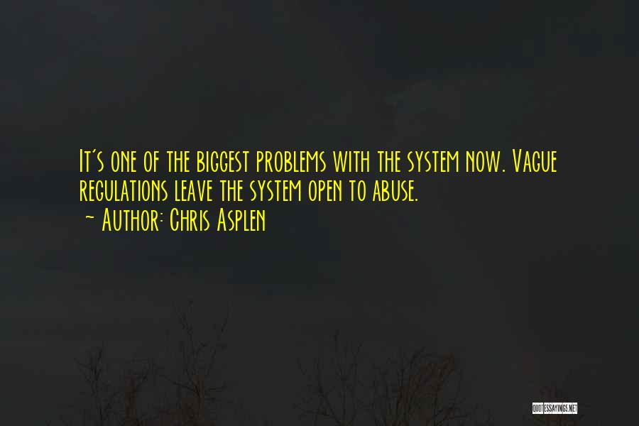 Chris Asplen Quotes: It's One Of The Biggest Problems With The System Now. Vague Regulations Leave The System Open To Abuse.