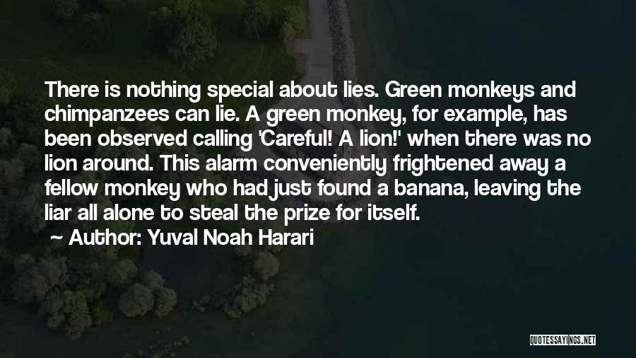 Yuval Noah Harari Quotes: There Is Nothing Special About Lies. Green Monkeys And Chimpanzees Can Lie. A Green Monkey, For Example, Has Been Observed