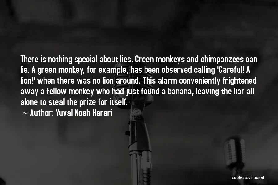 Yuval Noah Harari Quotes: There Is Nothing Special About Lies. Green Monkeys And Chimpanzees Can Lie. A Green Monkey, For Example, Has Been Observed