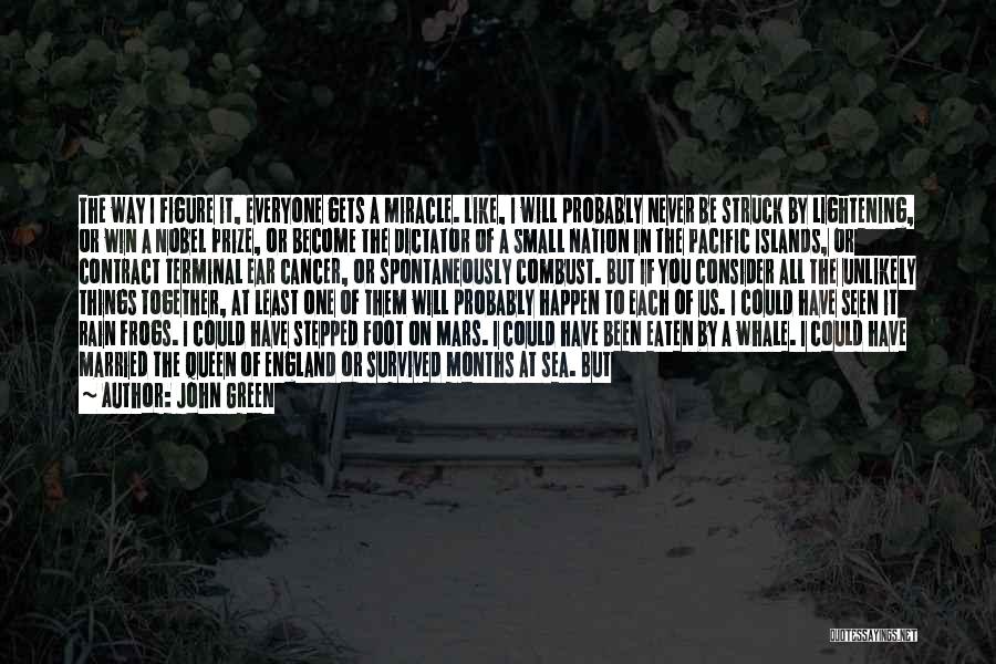 John Green Quotes: The Way I Figure It, Everyone Gets A Miracle. Like, I Will Probably Never Be Struck By Lightening, Or Win