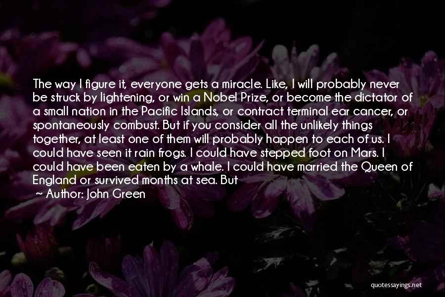 John Green Quotes: The Way I Figure It, Everyone Gets A Miracle. Like, I Will Probably Never Be Struck By Lightening, Or Win