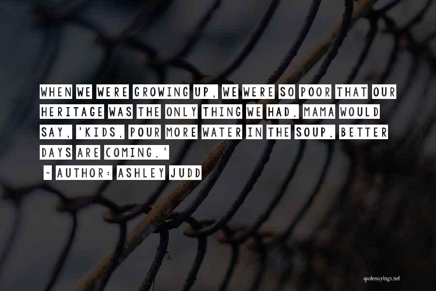 Ashley Judd Quotes: When We Were Growing Up, We Were So Poor That Our Heritage Was The Only Thing We Had. Mama Would