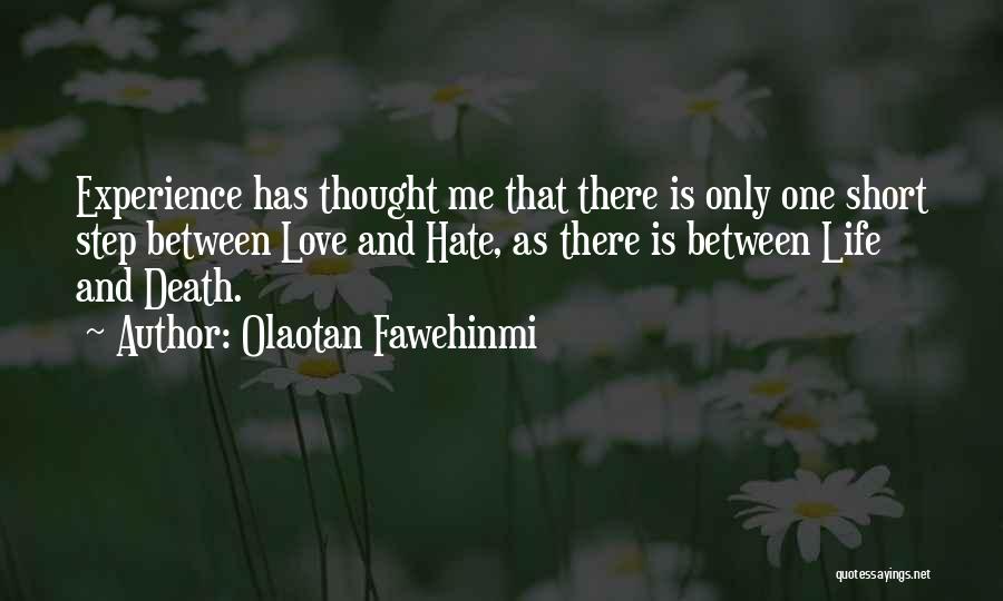 Olaotan Fawehinmi Quotes: Experience Has Thought Me That There Is Only One Short Step Between Love And Hate, As There Is Between Life