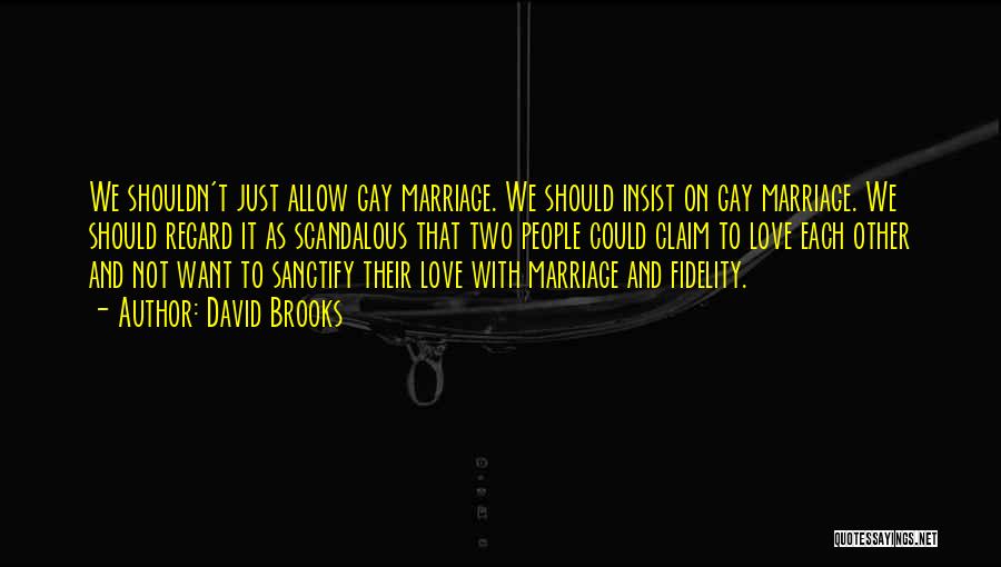 David Brooks Quotes: We Shouldn't Just Allow Gay Marriage. We Should Insist On Gay Marriage. We Should Regard It As Scandalous That Two