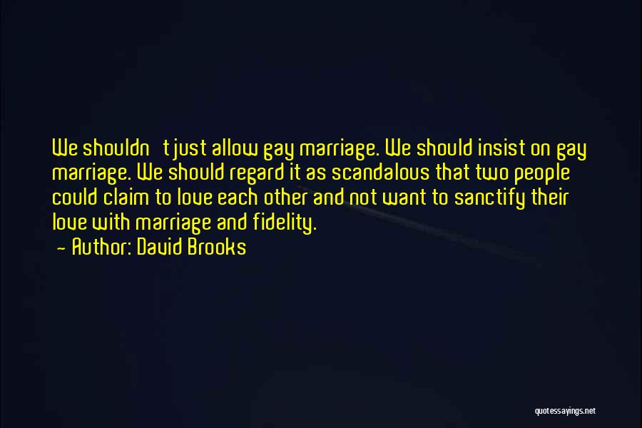 David Brooks Quotes: We Shouldn't Just Allow Gay Marriage. We Should Insist On Gay Marriage. We Should Regard It As Scandalous That Two