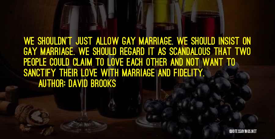 David Brooks Quotes: We Shouldn't Just Allow Gay Marriage. We Should Insist On Gay Marriage. We Should Regard It As Scandalous That Two