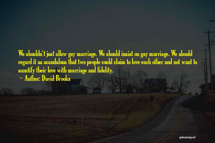 David Brooks Quotes: We Shouldn't Just Allow Gay Marriage. We Should Insist On Gay Marriage. We Should Regard It As Scandalous That Two