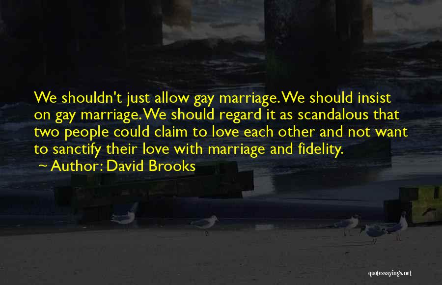 David Brooks Quotes: We Shouldn't Just Allow Gay Marriage. We Should Insist On Gay Marriage. We Should Regard It As Scandalous That Two