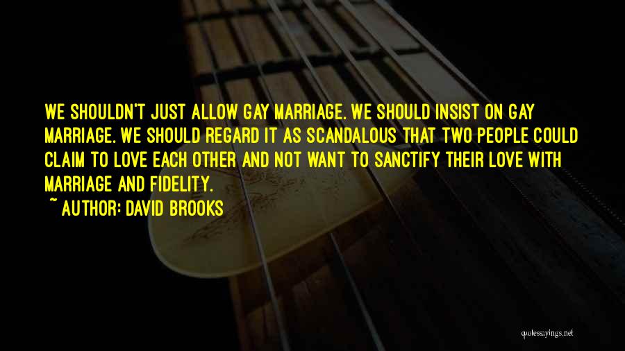 David Brooks Quotes: We Shouldn't Just Allow Gay Marriage. We Should Insist On Gay Marriage. We Should Regard It As Scandalous That Two