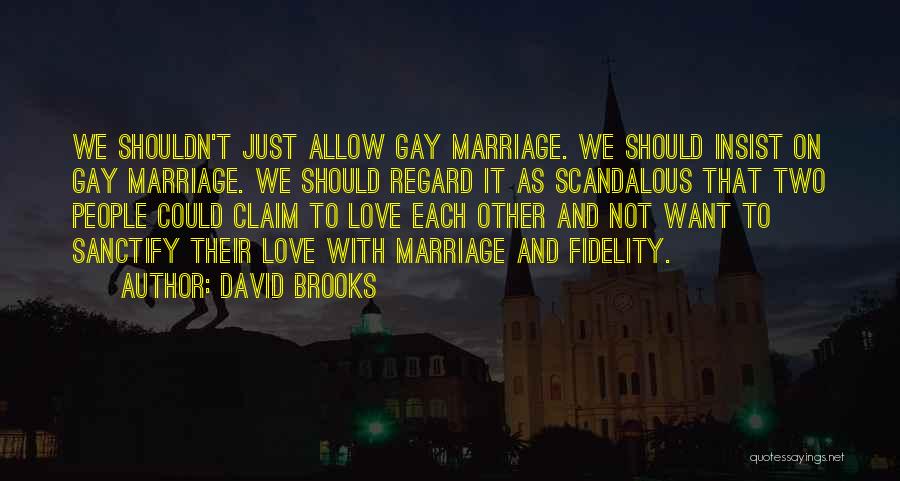 David Brooks Quotes: We Shouldn't Just Allow Gay Marriage. We Should Insist On Gay Marriage. We Should Regard It As Scandalous That Two