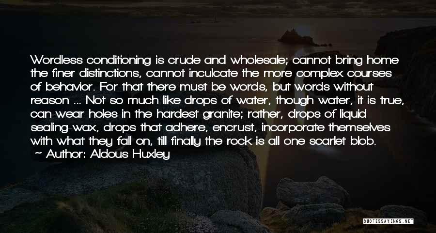 Aldous Huxley Quotes: Wordless Conditioning Is Crude And Wholesale; Cannot Bring Home The Finer Distinctions, Cannot Inculcate The More Complex Courses Of Behavior.