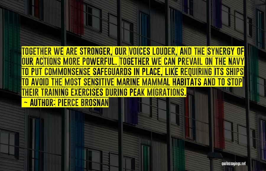 Pierce Brosnan Quotes: Together We Are Stronger, Our Voices Louder, And The Synergy Of Our Actions More Powerful. Together We Can Prevail On