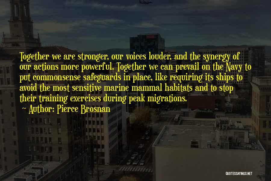 Pierce Brosnan Quotes: Together We Are Stronger, Our Voices Louder, And The Synergy Of Our Actions More Powerful. Together We Can Prevail On