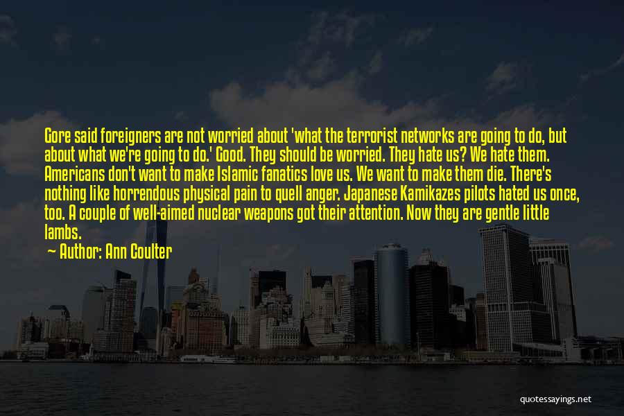 Ann Coulter Quotes: Gore Said Foreigners Are Not Worried About 'what The Terrorist Networks Are Going To Do, But About What We're Going