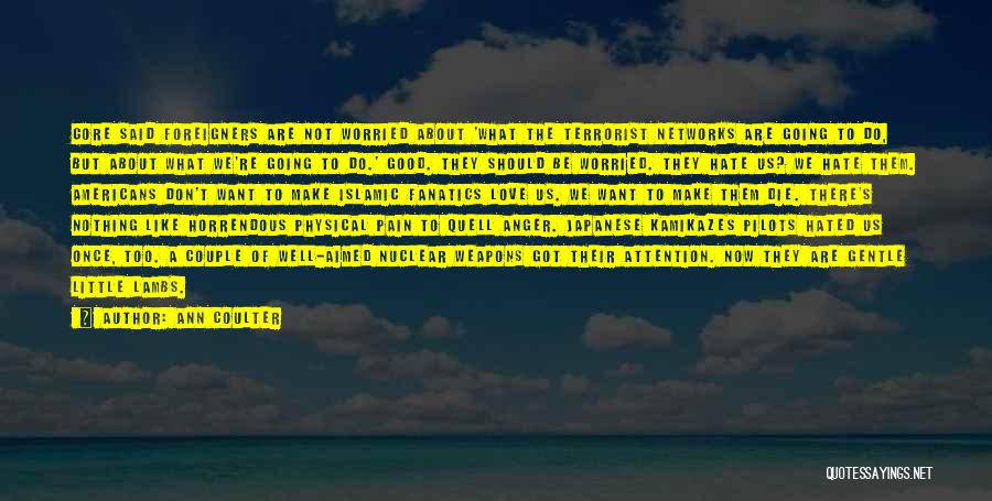 Ann Coulter Quotes: Gore Said Foreigners Are Not Worried About 'what The Terrorist Networks Are Going To Do, But About What We're Going