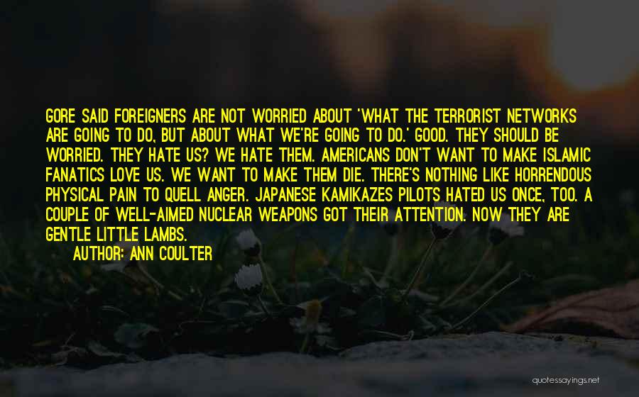 Ann Coulter Quotes: Gore Said Foreigners Are Not Worried About 'what The Terrorist Networks Are Going To Do, But About What We're Going