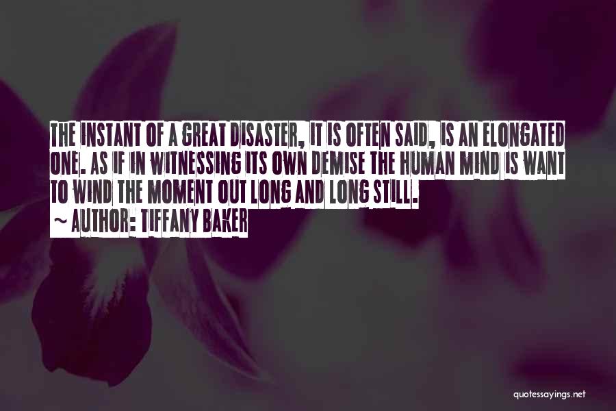 Tiffany Baker Quotes: The Instant Of A Great Disaster, It Is Often Said, Is An Elongated One. As If In Witnessing Its Own