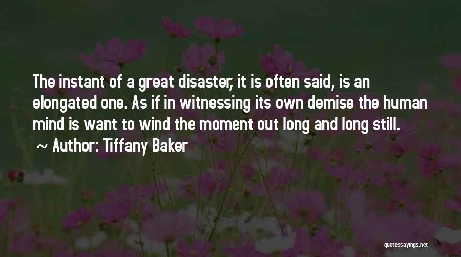Tiffany Baker Quotes: The Instant Of A Great Disaster, It Is Often Said, Is An Elongated One. As If In Witnessing Its Own