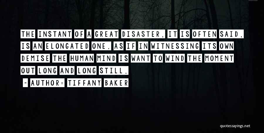 Tiffany Baker Quotes: The Instant Of A Great Disaster, It Is Often Said, Is An Elongated One. As If In Witnessing Its Own