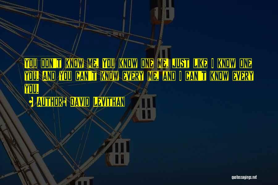 David Levithan Quotes: You Don't Know Me. You Know One Me, Just Like I Know One You. And You Can't Know Every Me,