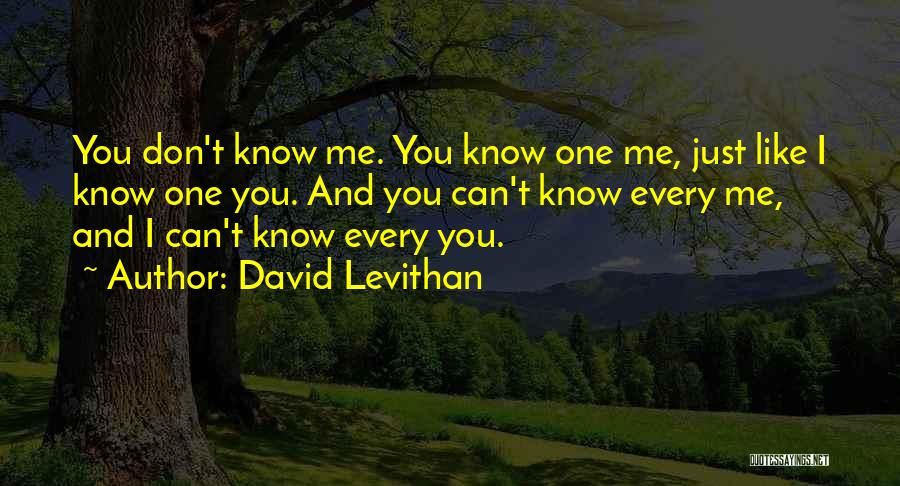 David Levithan Quotes: You Don't Know Me. You Know One Me, Just Like I Know One You. And You Can't Know Every Me,