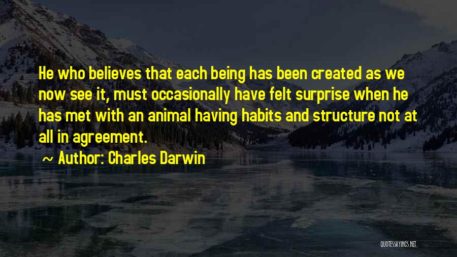 Charles Darwin Quotes: He Who Believes That Each Being Has Been Created As We Now See It, Must Occasionally Have Felt Surprise When