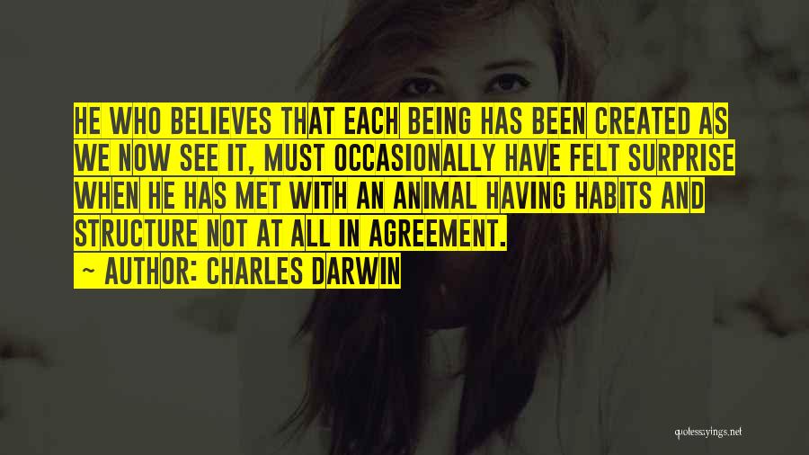 Charles Darwin Quotes: He Who Believes That Each Being Has Been Created As We Now See It, Must Occasionally Have Felt Surprise When