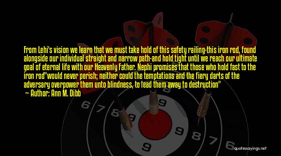 Ann M. Dibb Quotes: From Lehi's Vision We Learn That We Must Take Hold Of This Safety Railing-this Iron Rod, Found Alongside Our Individual