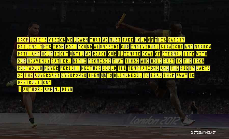 Ann M. Dibb Quotes: From Lehi's Vision We Learn That We Must Take Hold Of This Safety Railing-this Iron Rod, Found Alongside Our Individual