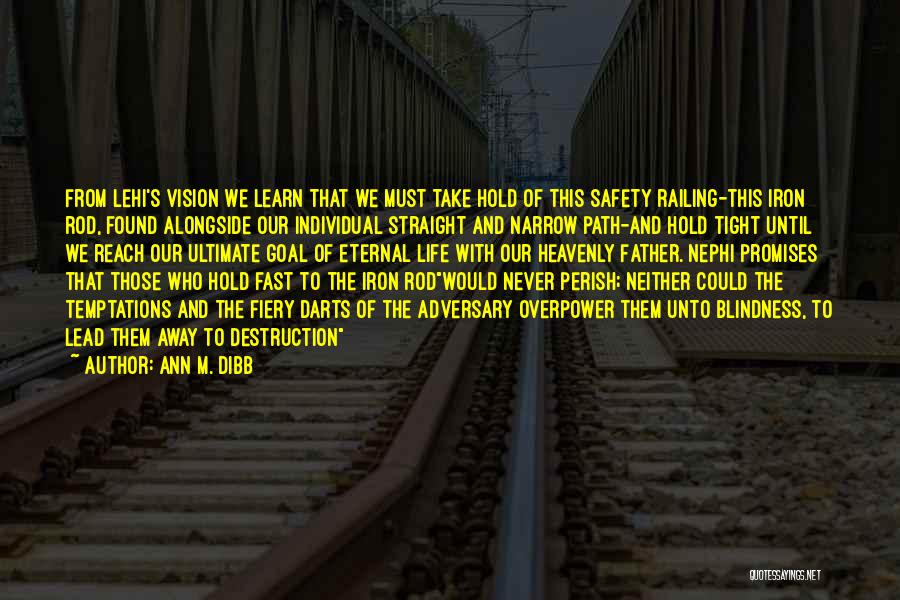 Ann M. Dibb Quotes: From Lehi's Vision We Learn That We Must Take Hold Of This Safety Railing-this Iron Rod, Found Alongside Our Individual