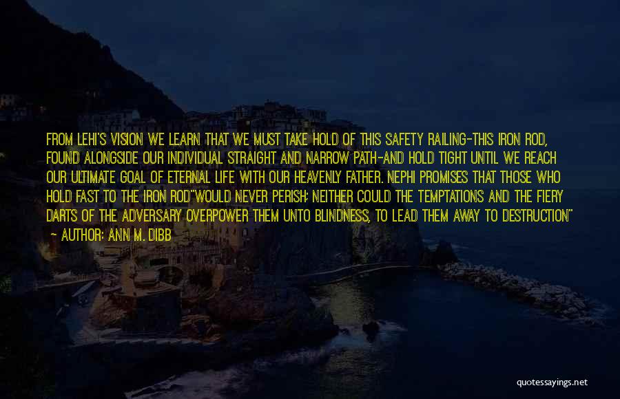 Ann M. Dibb Quotes: From Lehi's Vision We Learn That We Must Take Hold Of This Safety Railing-this Iron Rod, Found Alongside Our Individual