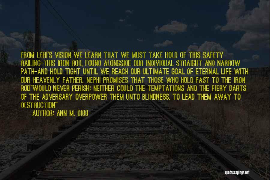 Ann M. Dibb Quotes: From Lehi's Vision We Learn That We Must Take Hold Of This Safety Railing-this Iron Rod, Found Alongside Our Individual