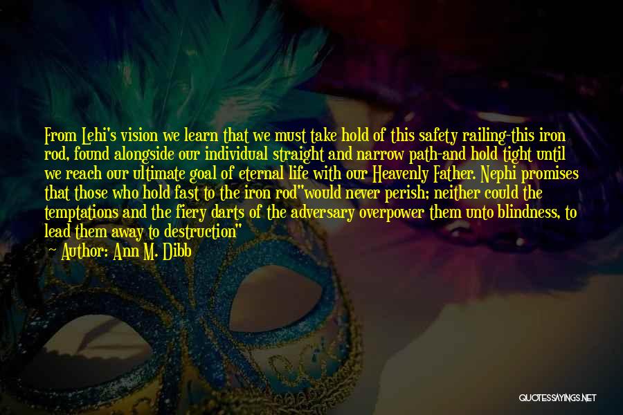Ann M. Dibb Quotes: From Lehi's Vision We Learn That We Must Take Hold Of This Safety Railing-this Iron Rod, Found Alongside Our Individual