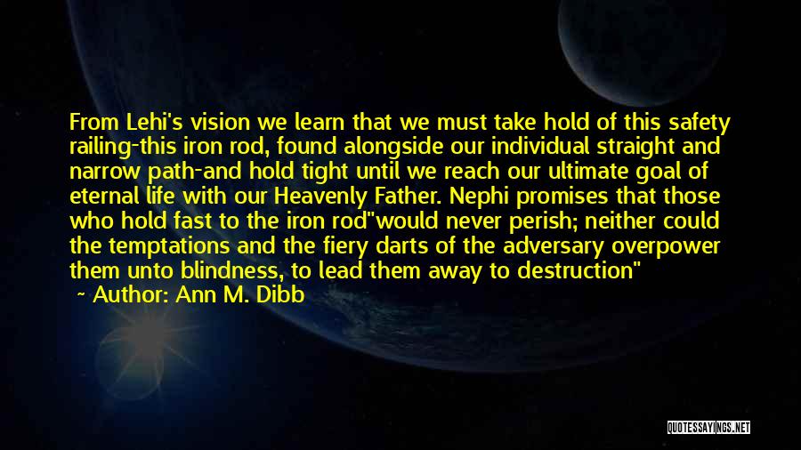 Ann M. Dibb Quotes: From Lehi's Vision We Learn That We Must Take Hold Of This Safety Railing-this Iron Rod, Found Alongside Our Individual