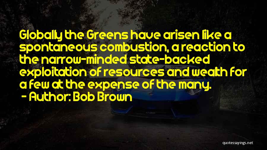 Bob Brown Quotes: Globally The Greens Have Arisen Like A Spontaneous Combustion, A Reaction To The Narrow-minded State-backed Exploitation Of Resources And Wealth