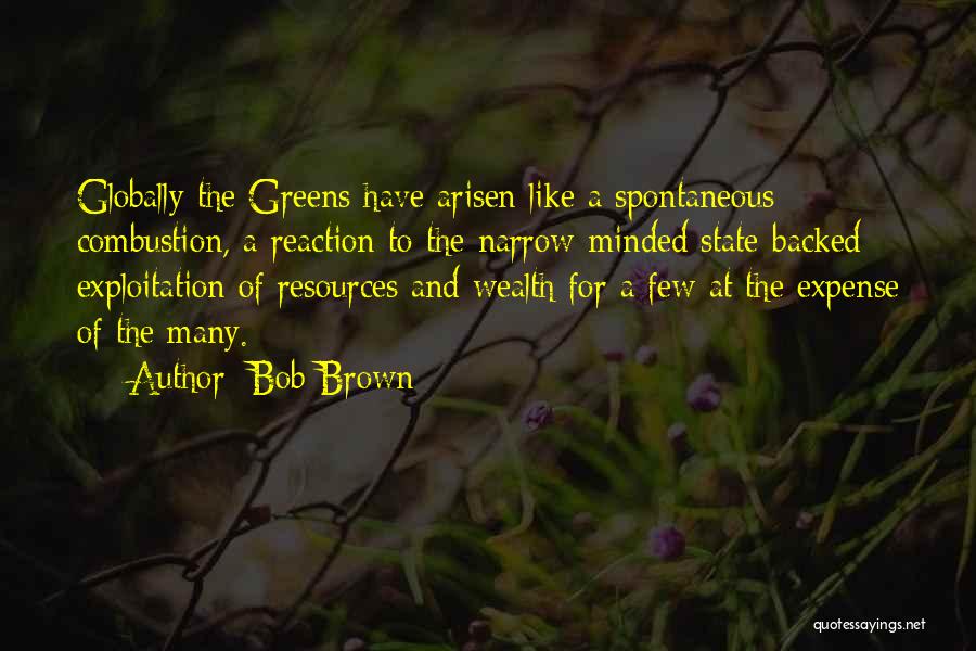Bob Brown Quotes: Globally The Greens Have Arisen Like A Spontaneous Combustion, A Reaction To The Narrow-minded State-backed Exploitation Of Resources And Wealth